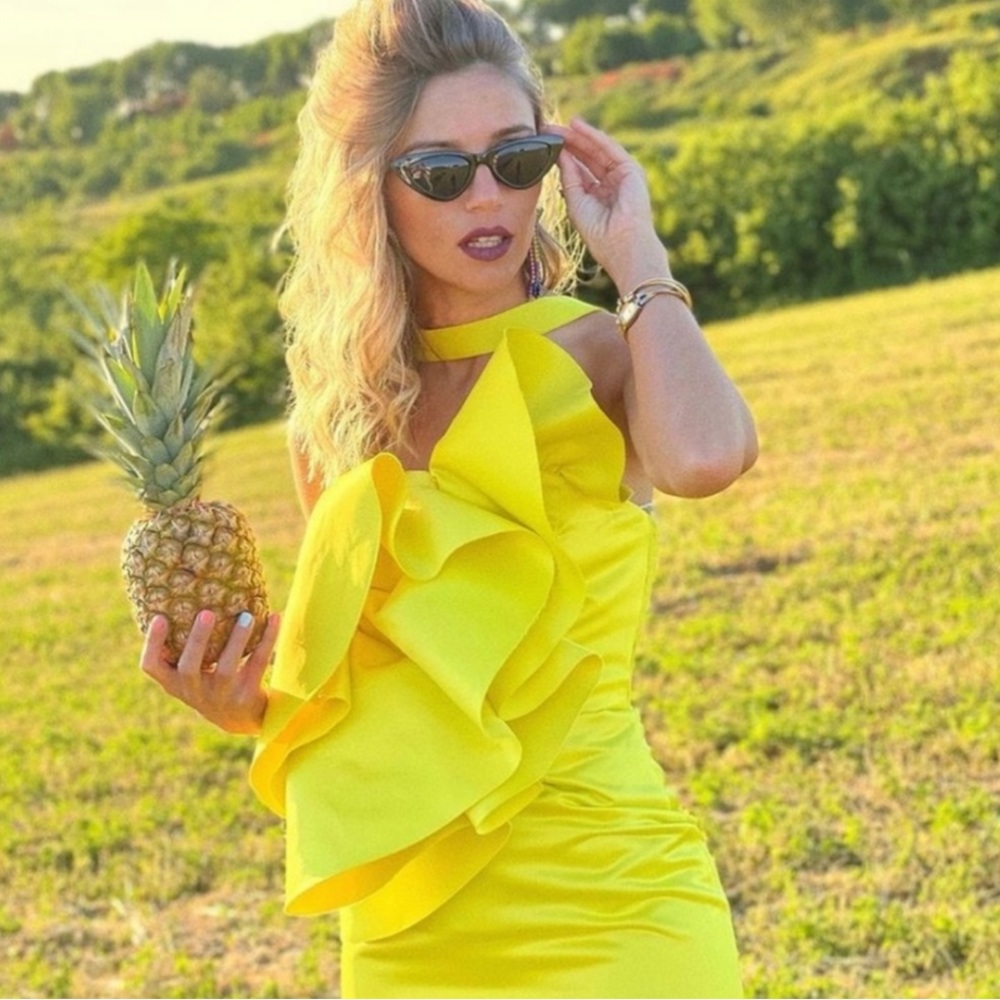 ZARA Lemon Yellow Limited Edition Ruffle Voluminous Mini Dress - Picture 13 of 17
